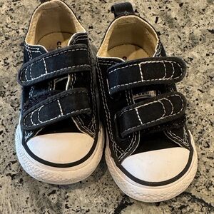 Converse Kids Black Canvas Velcro Sneakers with White Toe Cap